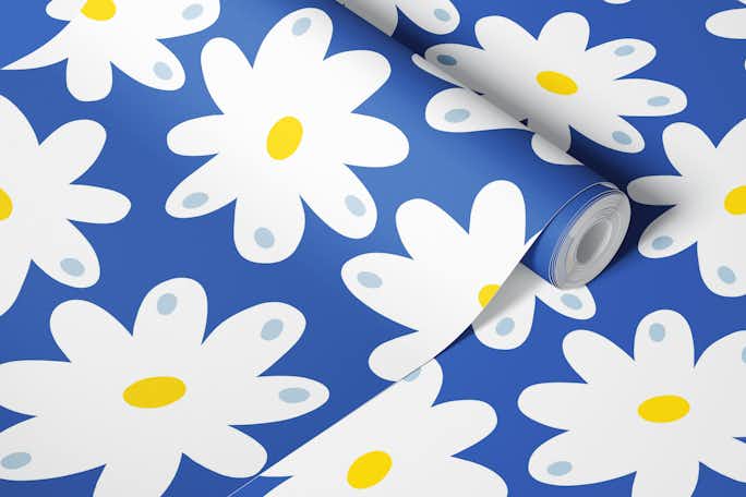 Happy Daisies - Cobalt Bluewallpaper roll