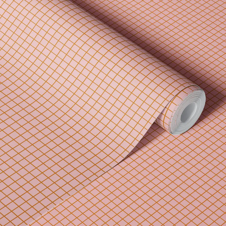 Dusty pink mini grid wallpaper in a room