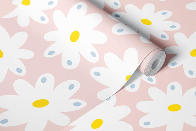 Happy Daisies - Crepe Pinkwallpaper roll