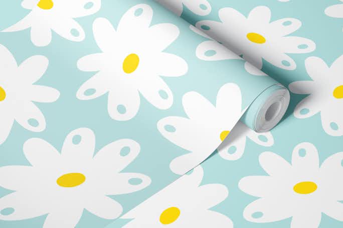 Happy Daisies - Soft Turquoisewallpaper roll