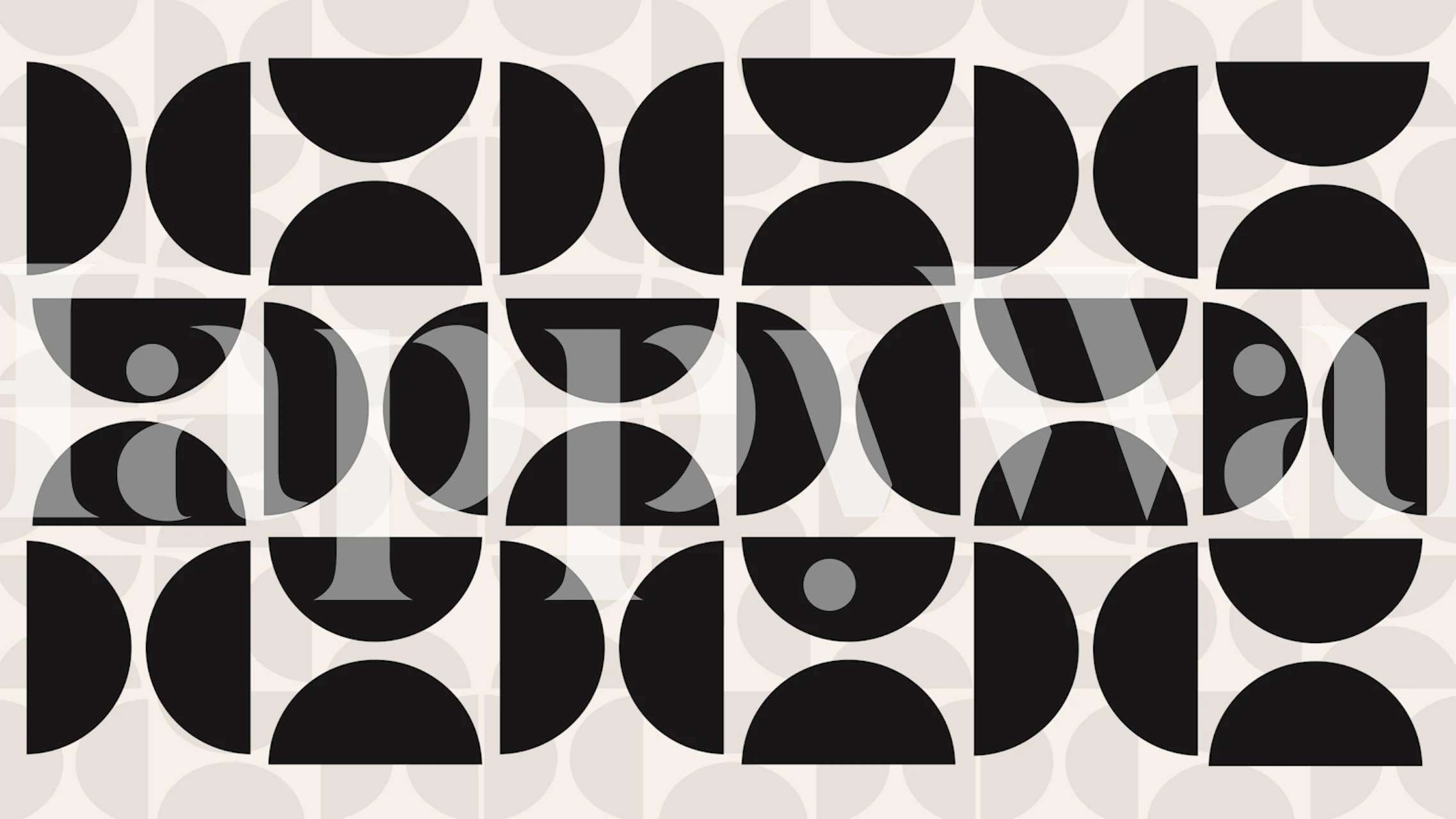 Warstwowe czarne geometryczne zaokrąglenia z połowy wieku na beżowej fototapecie