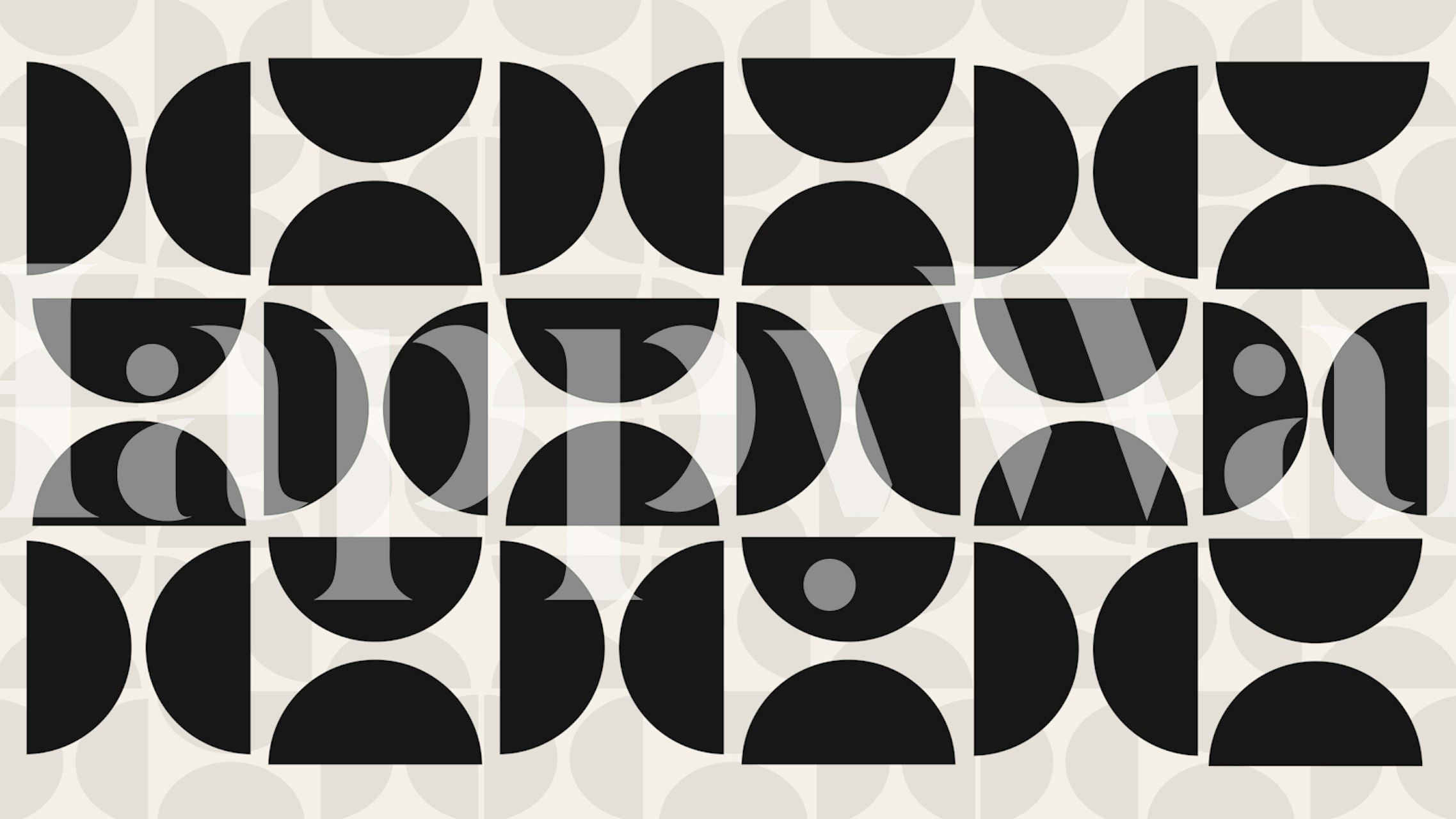 Kerroksellinen musta keskivuosisadan geometrinen pyöreä beige taustatapetti