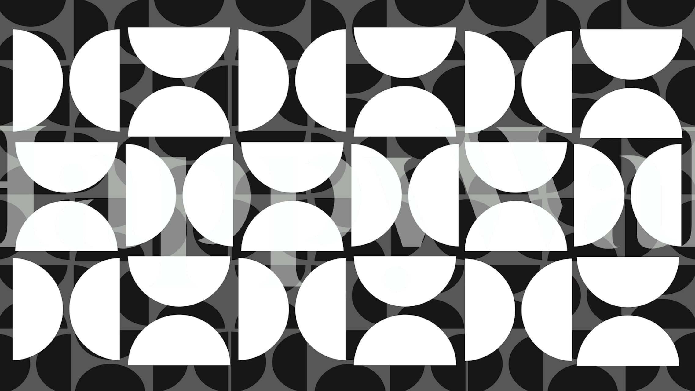 Geometric black and white pattern wallpaper featuring layered rounded shapes