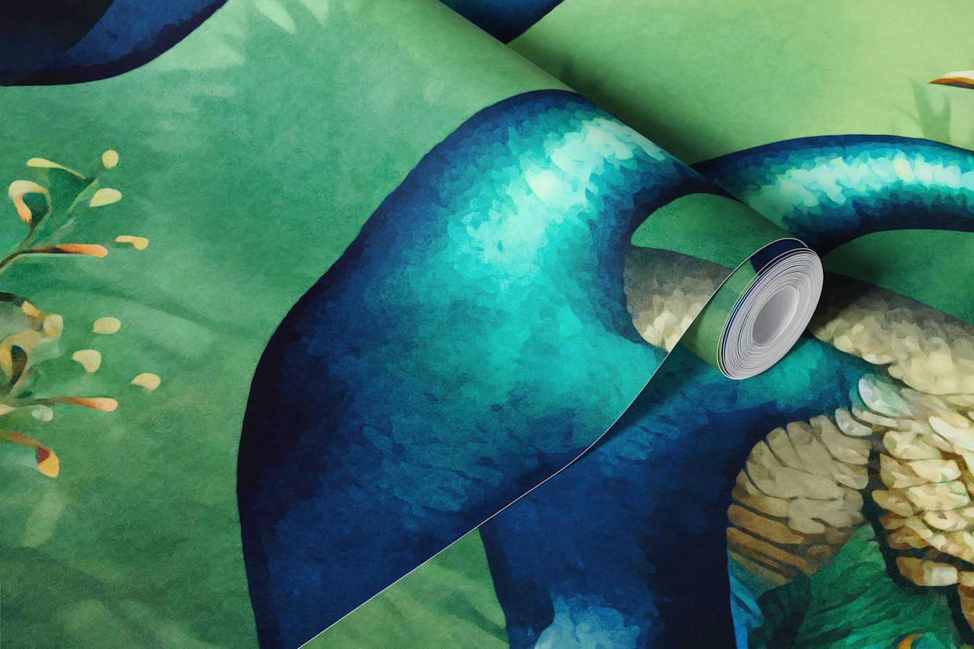Peacocks Mystic Green Jungle Garden wallpaper roll