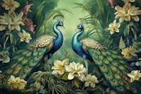 Peacocks Mystic Green Jungle Garden behang