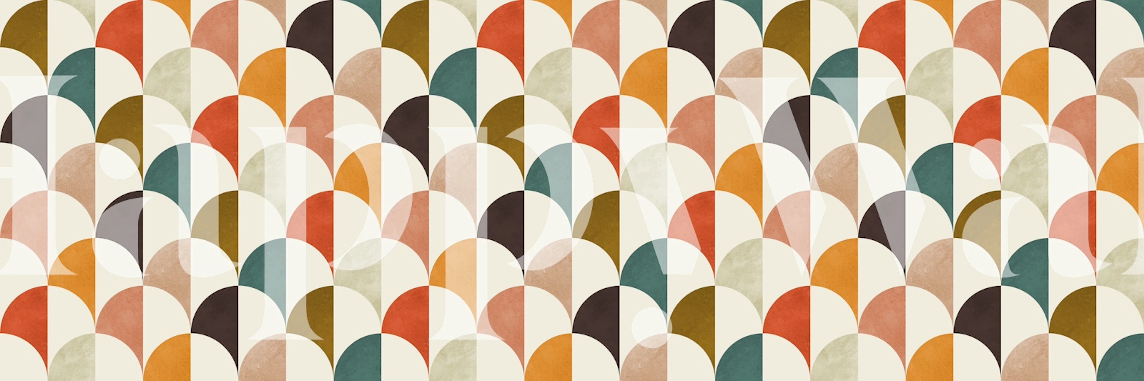 Colorful arches in warm tones on geometric wallpaper
