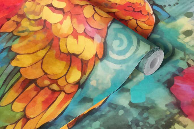 Parrot Tropical Paradise Watercolor Artwallpaper roll