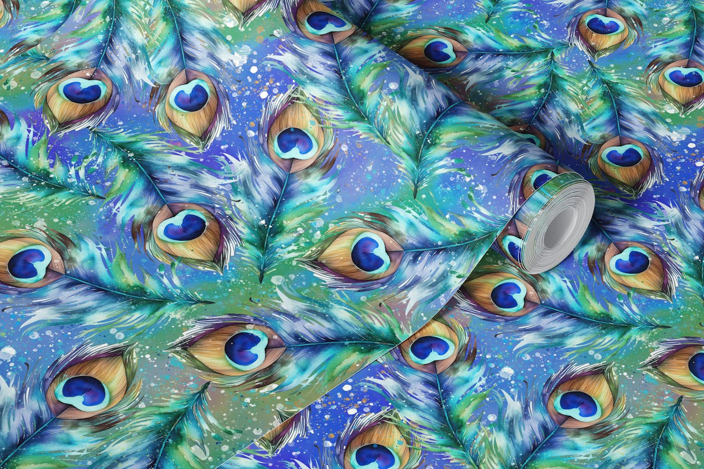 Watercolors Peacock Feathers 5 wallpaper roll