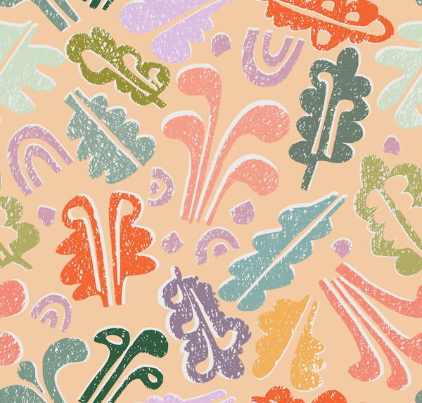 Block print leaves pattern peachy