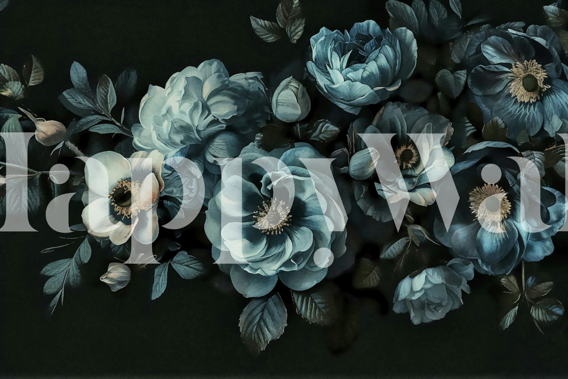 Floral Moody Watercolor Blooms Teal tapeta v místnosti