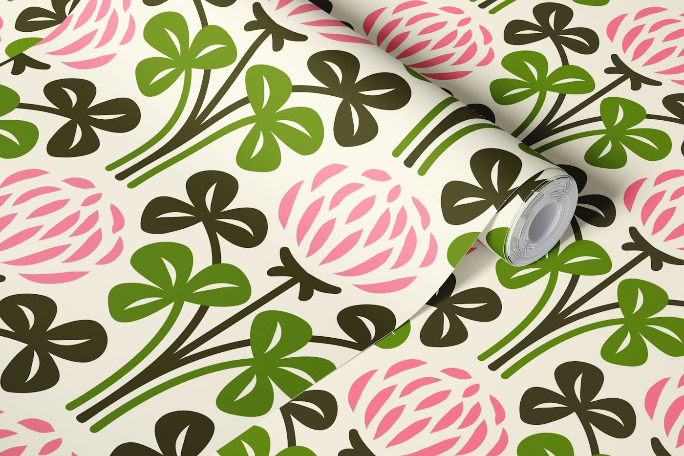 Pink clovers pattern / 3050 A wallpaper roll