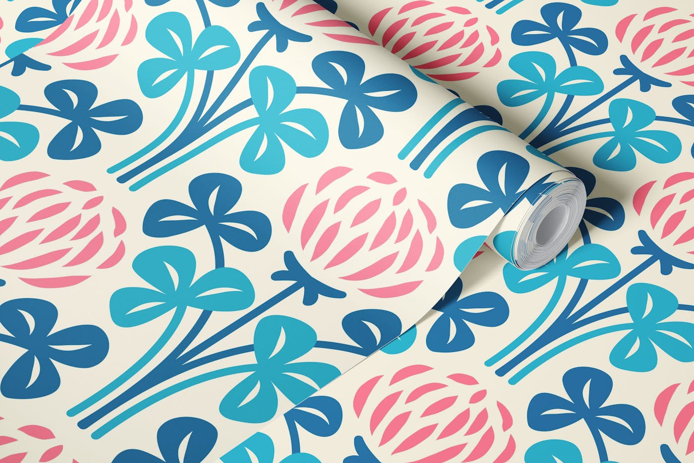 Pink blue clovers pattern / 3050 B wallpaper roll