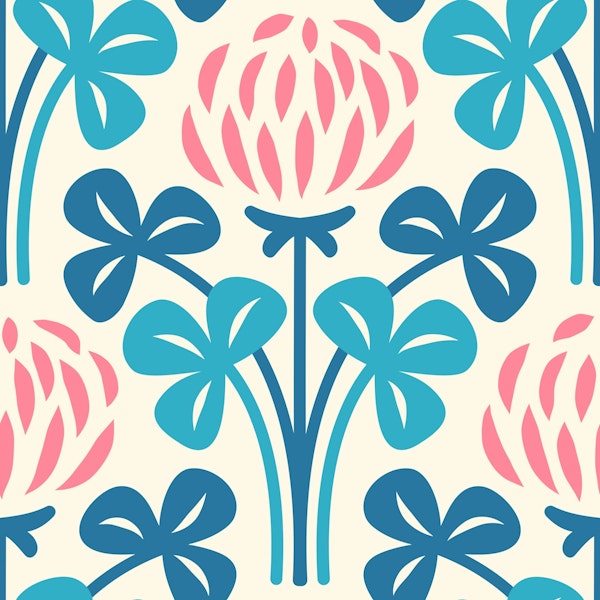 Pink blue clovers pattern / 3050 B
