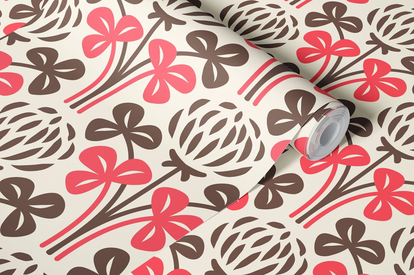 Pink brown clovers pattern / 3050 C wallpaper roll