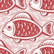 Block print fishes pattern, red / 3052 B