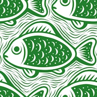 Block print fishes pattern, green / 3052 C tapete