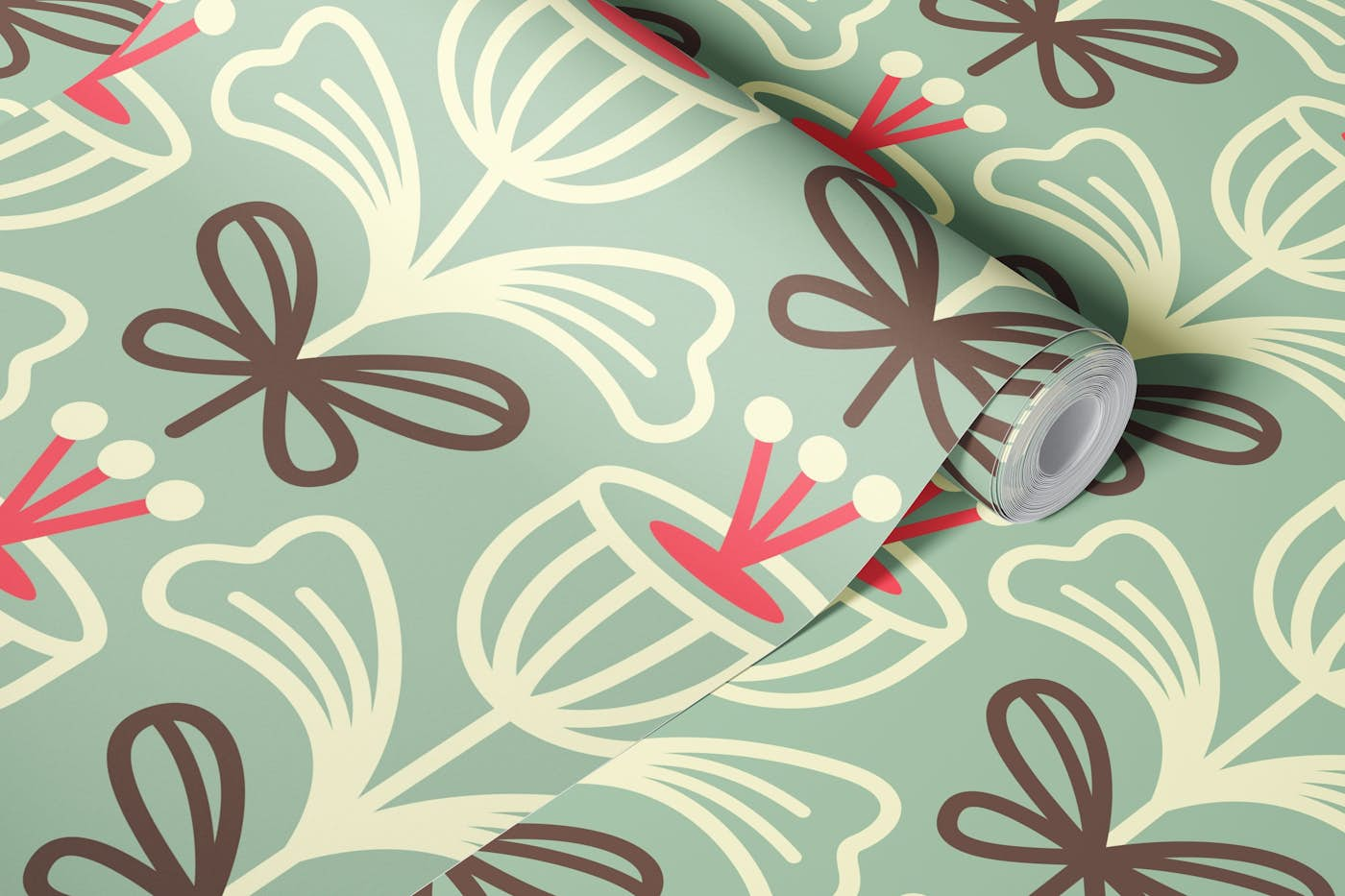 Line art flowers pattern / 3053 B wallpaper roll