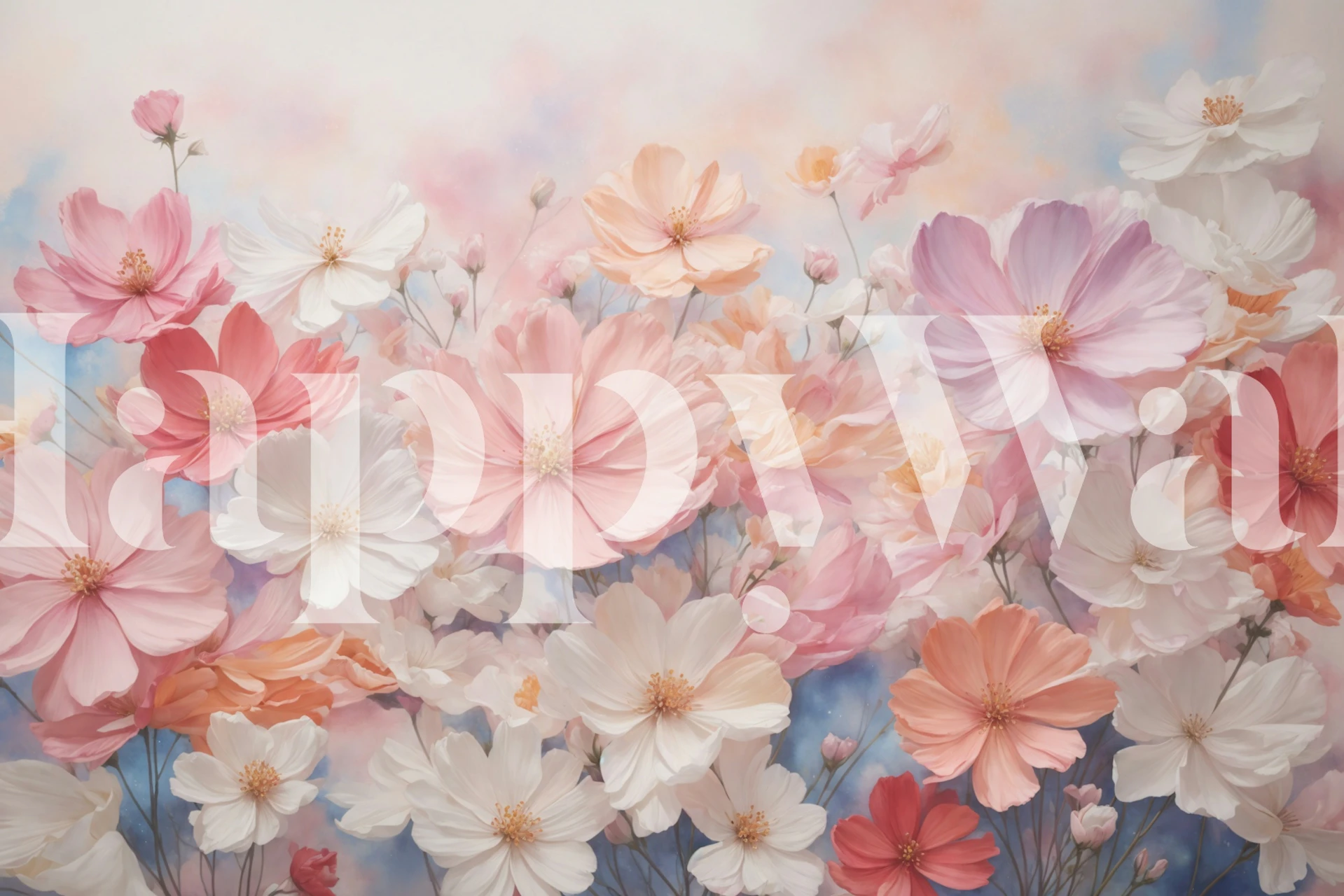 Květinová růžová tapeta v jasné místnosti