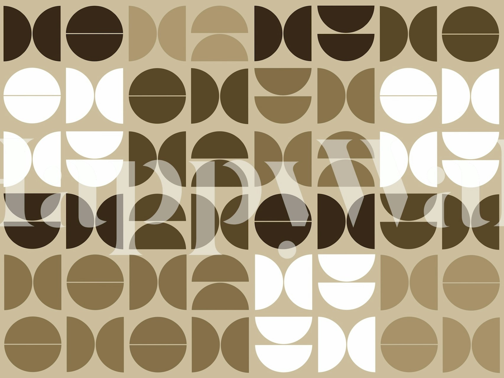 Geometric shapes in brown and white on beige wallpaper