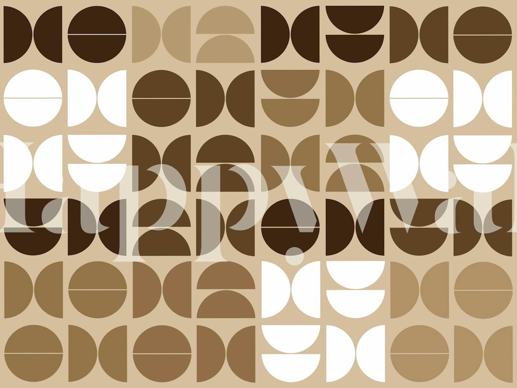 Geometric shapes in brown and white on beige wallpaper