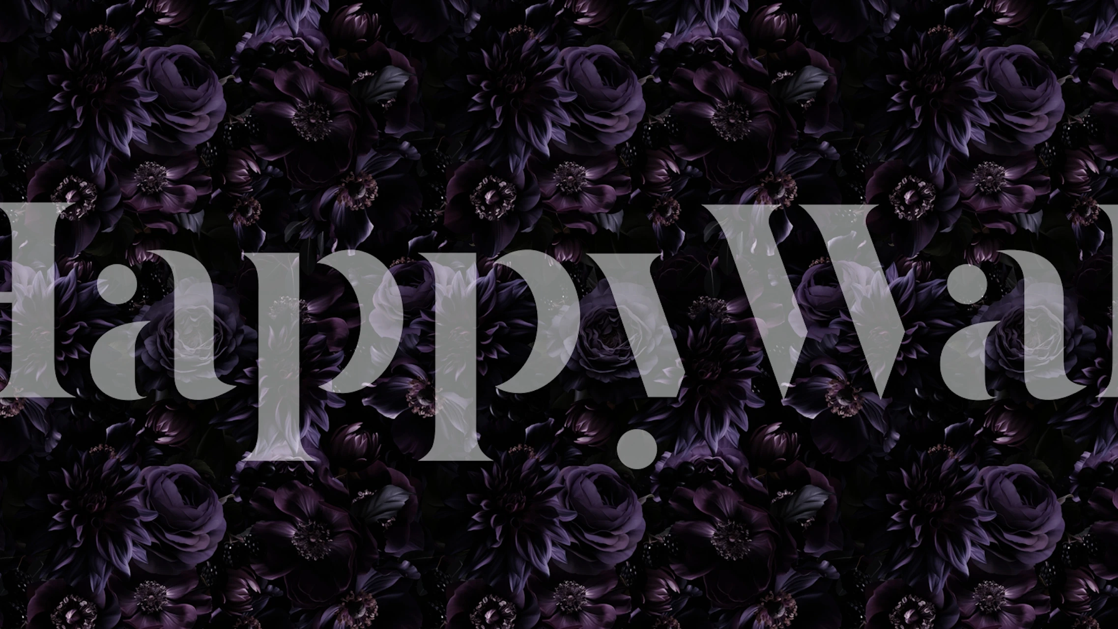 Gothic floral wallpaper featuring dark purple flowers on a black background