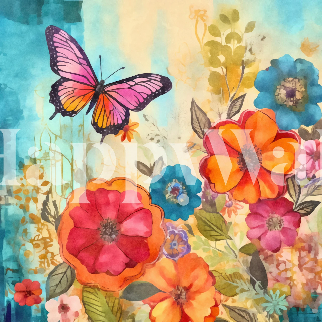 Multicolor Butterfly Flower Garden tapet i ett rum