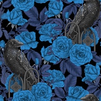 Ravens and roses i blue and black papiers peint