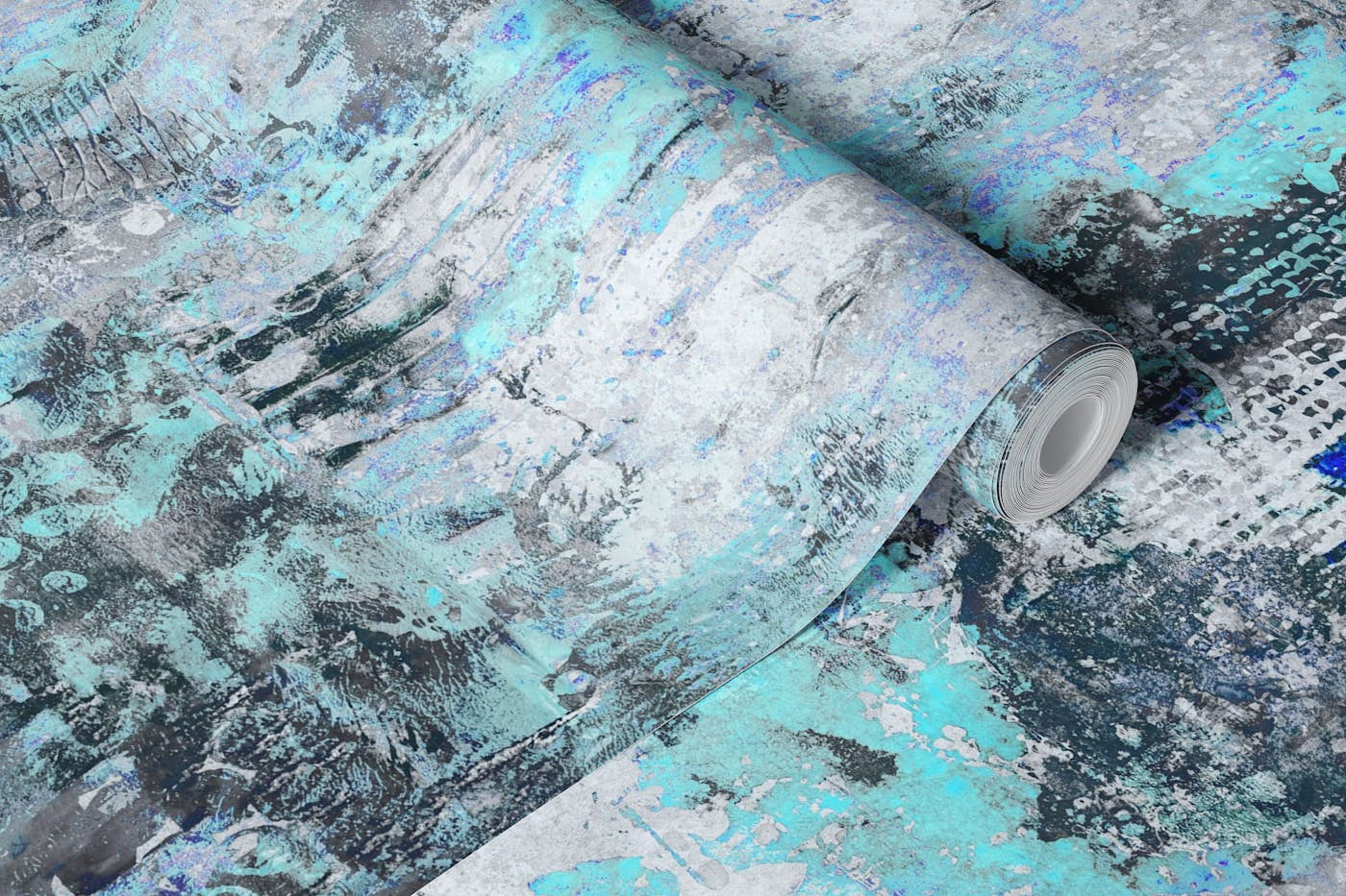 Modern Abstract Paint Texture Blue Teal Grey wallpaper roll