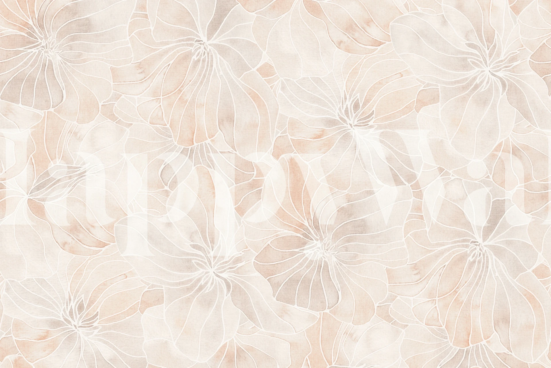 Warm minimalism wallpaper with large beige flowers