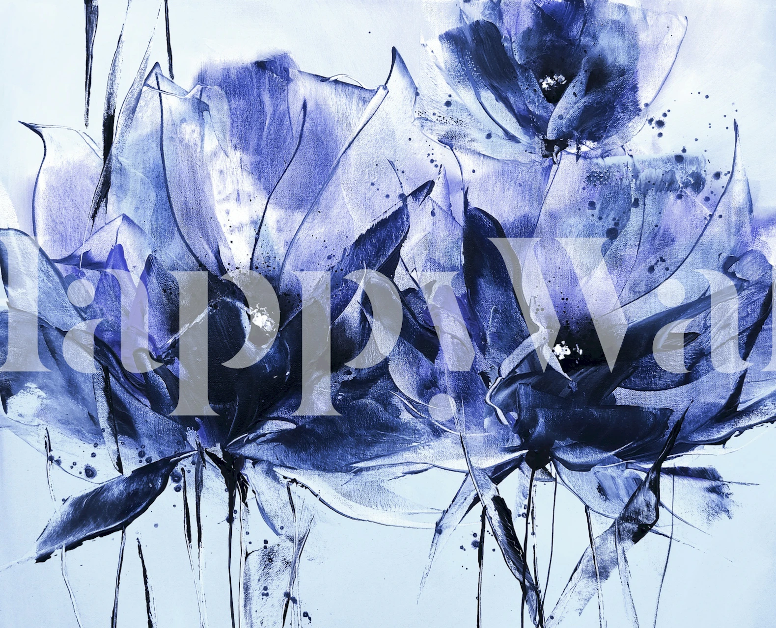 Blue floral abstract wallpaper in a room