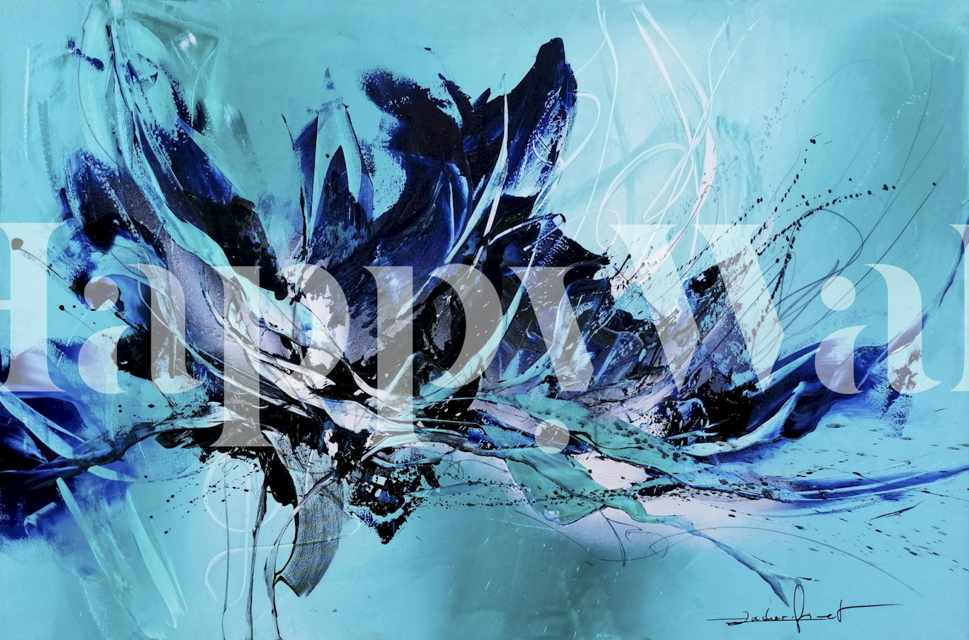 Dynamic blue and black abstract brushstroke wallpaper