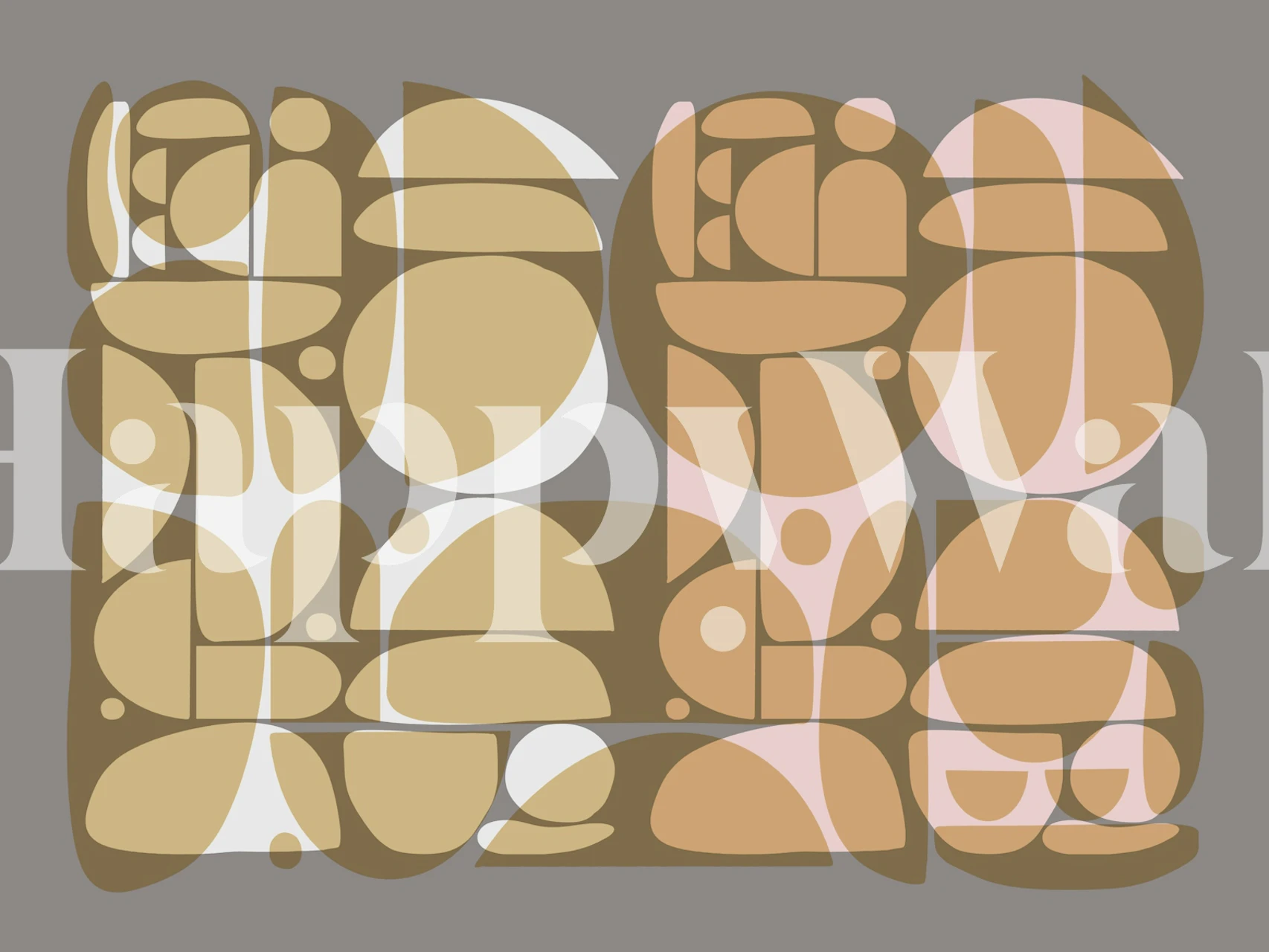 Colorful geometric shapes in pastel tones on a gray background wallpaper