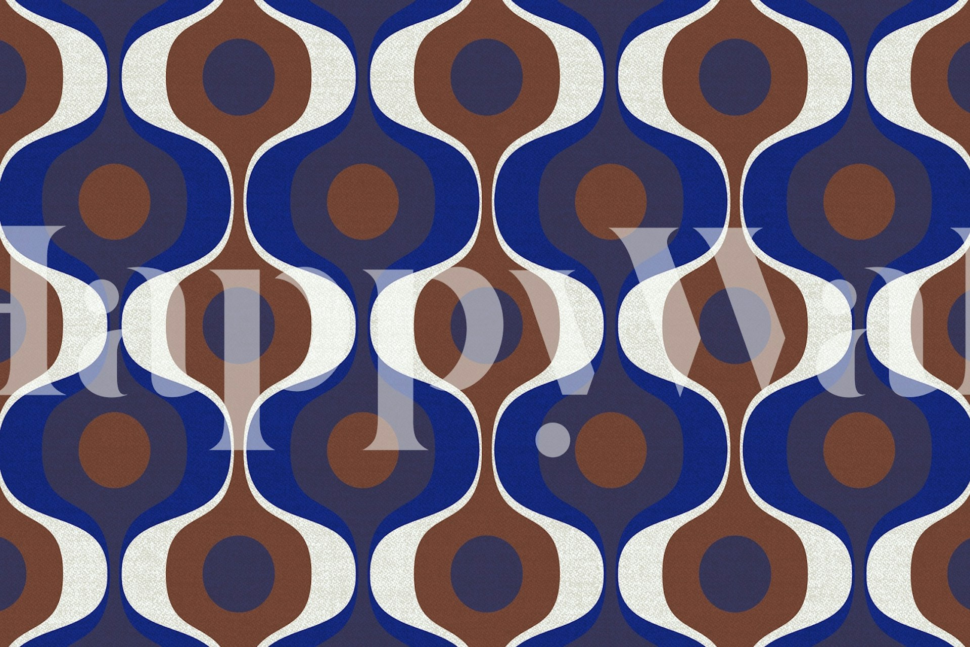 Retro 70s Rounds wall mural featuring brown and blue circular patterns reminiscent of 1970s design