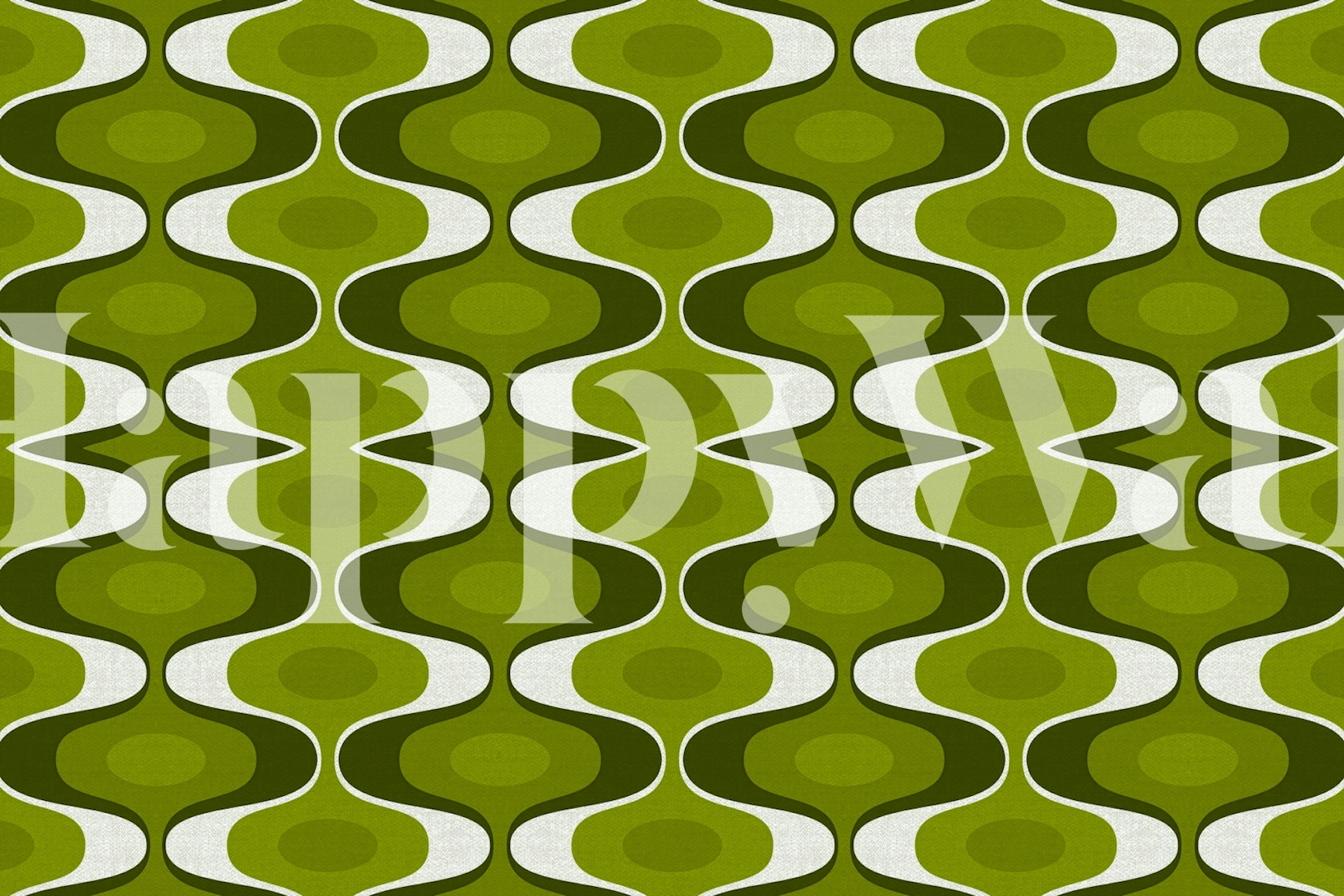 Wavy green pattern wallpaper with white accents in retro style