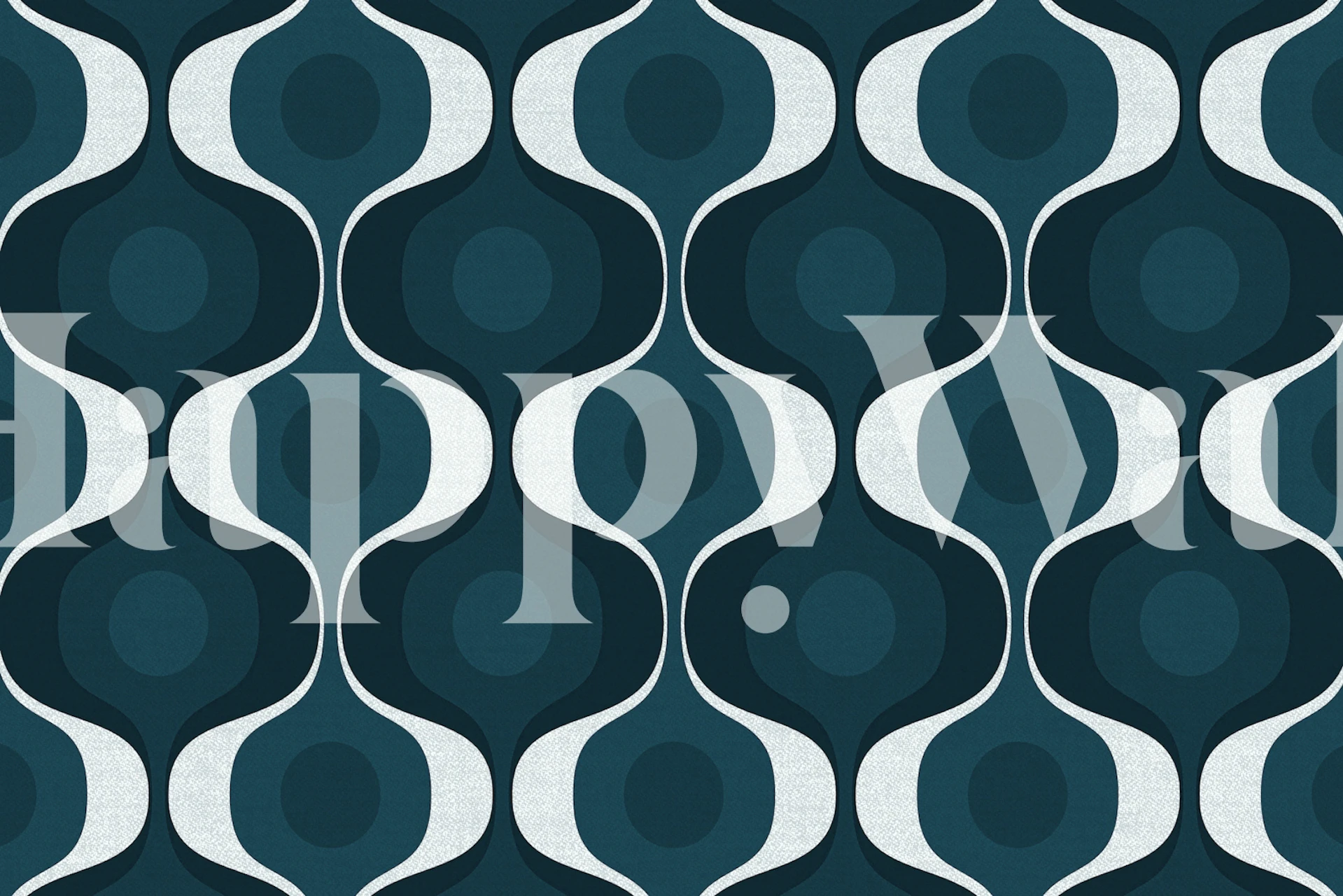 Teal and white geometric 70s retro pattern wall mural.
