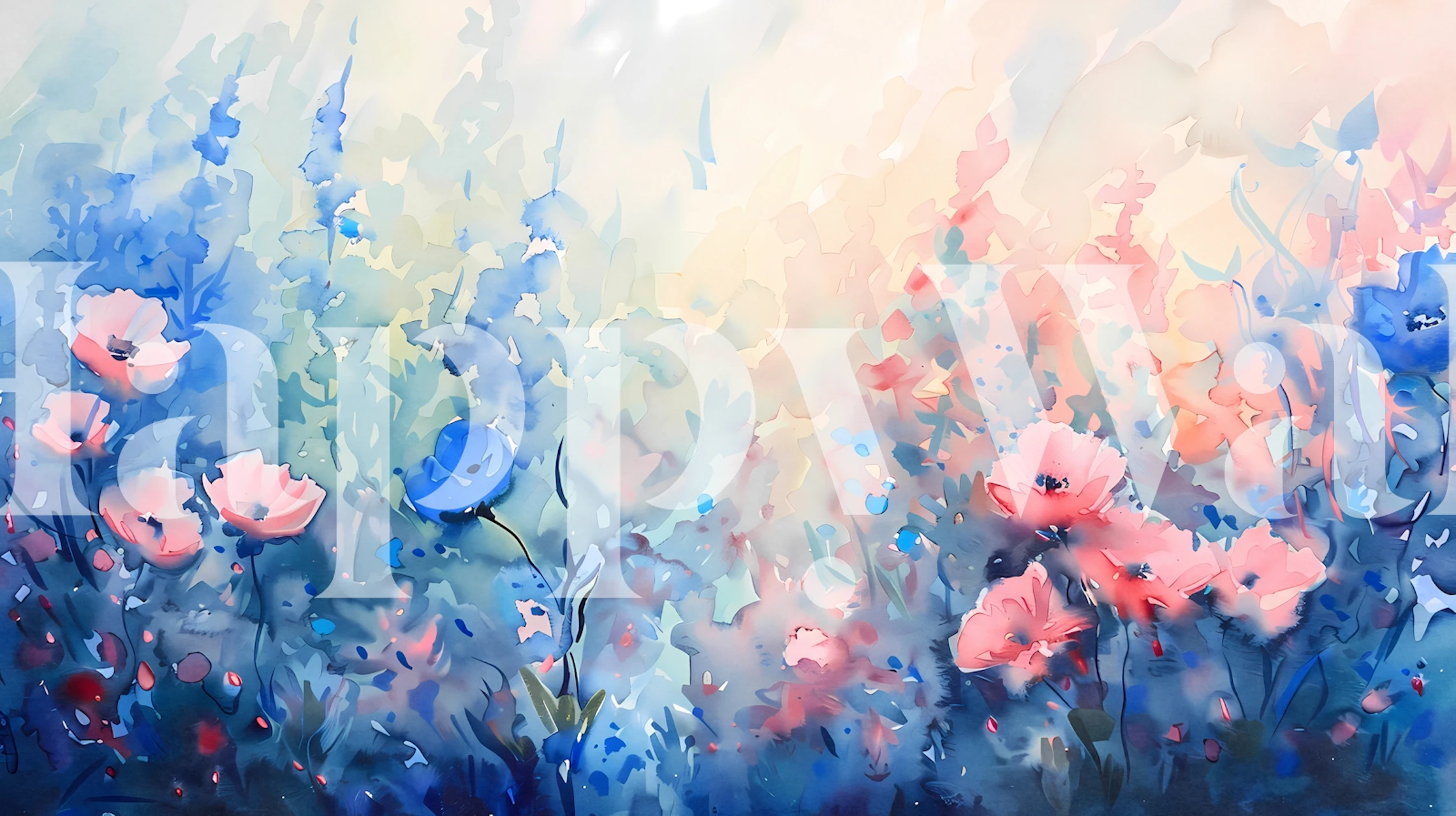 Watercolor floral pattern with blue and pink flowers wallpaper