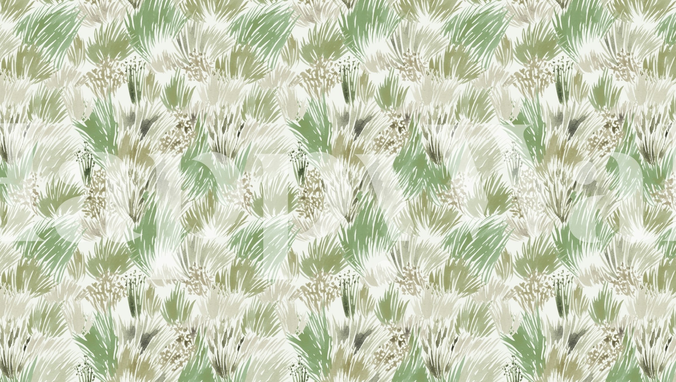 Green nature-themed wallpaper in a room