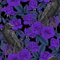 Ravens and roses, violet, blue and black papiers peint