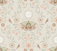 Lunar Moth Meadow, warm grey wallpaper