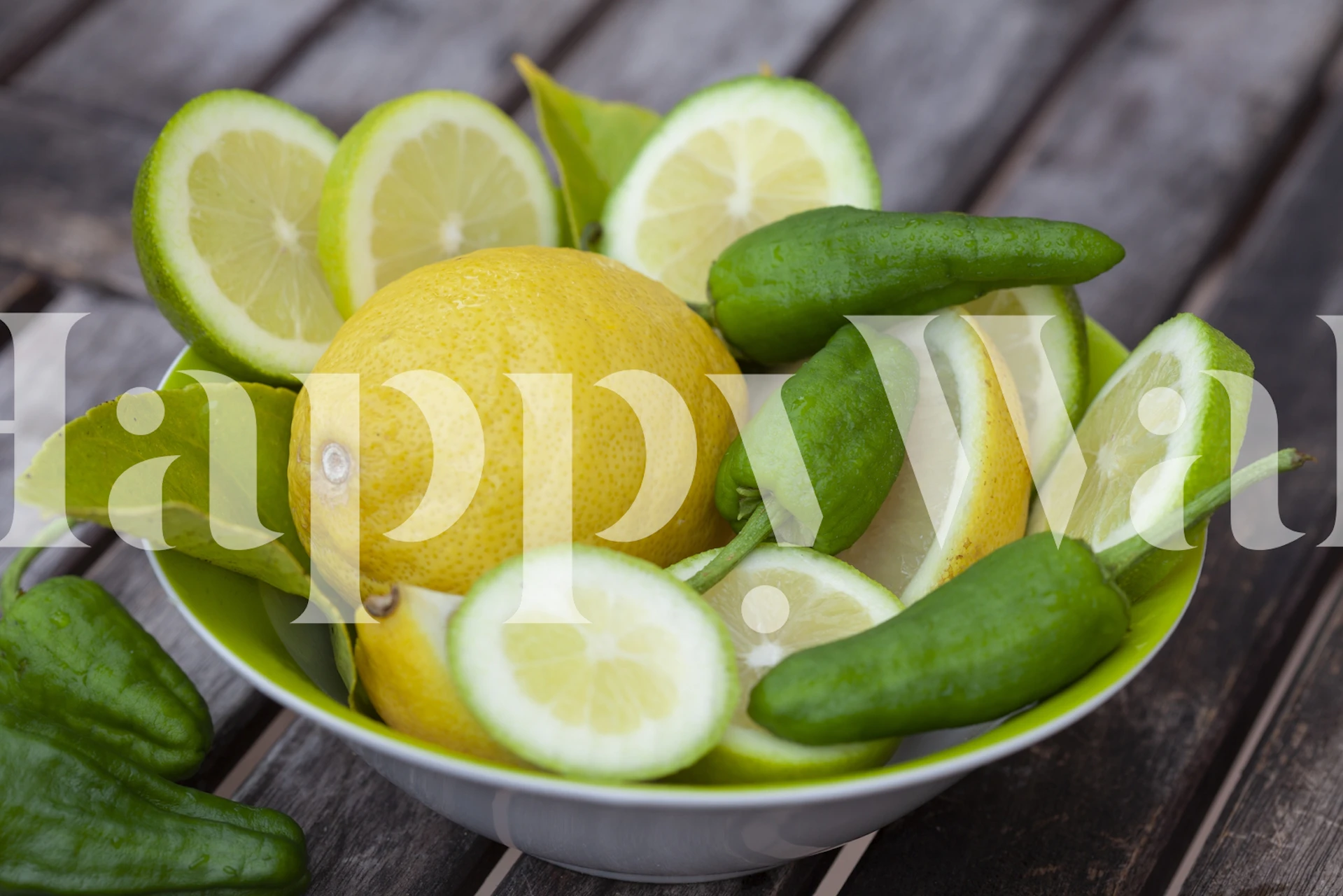 Papier peint Fresh Lemons affiché dans une pièce
