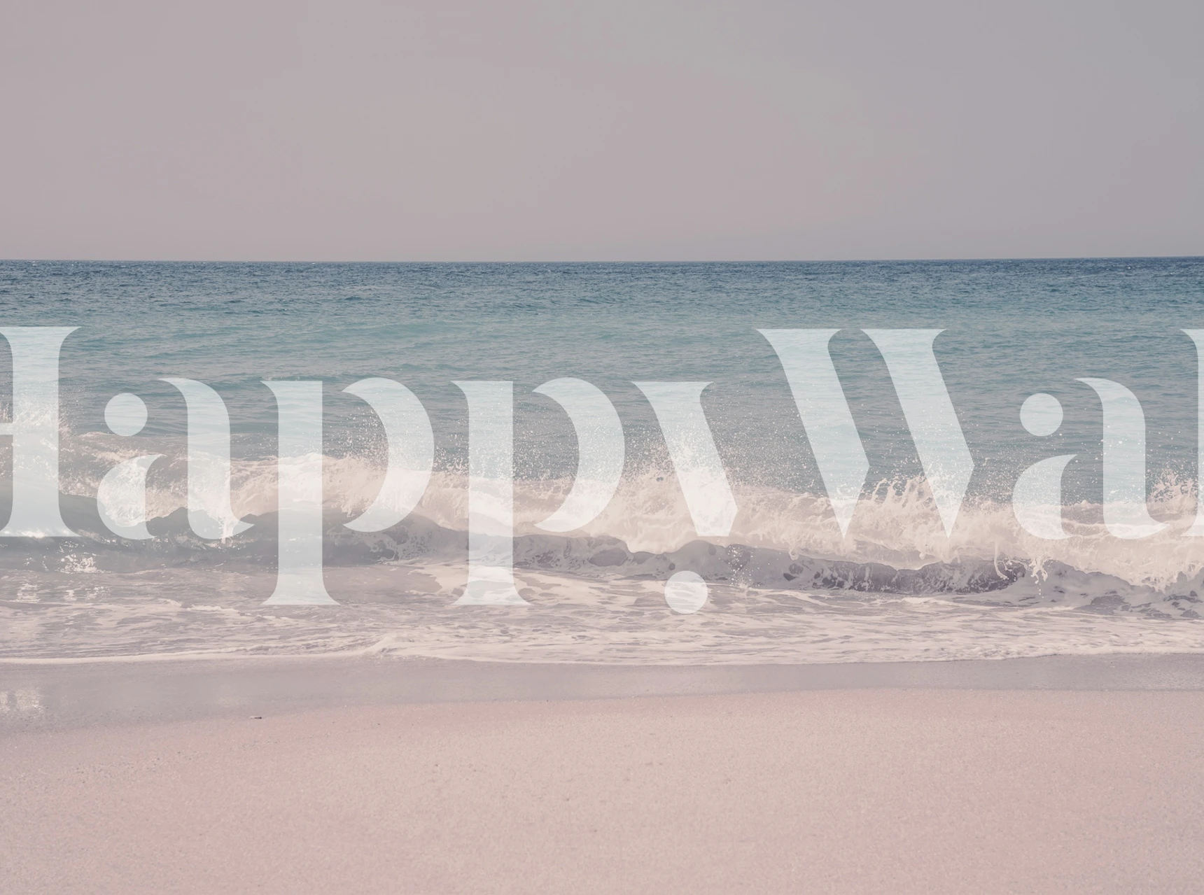 Beach waves on shore with light sand tones and pale blue water wallpaper