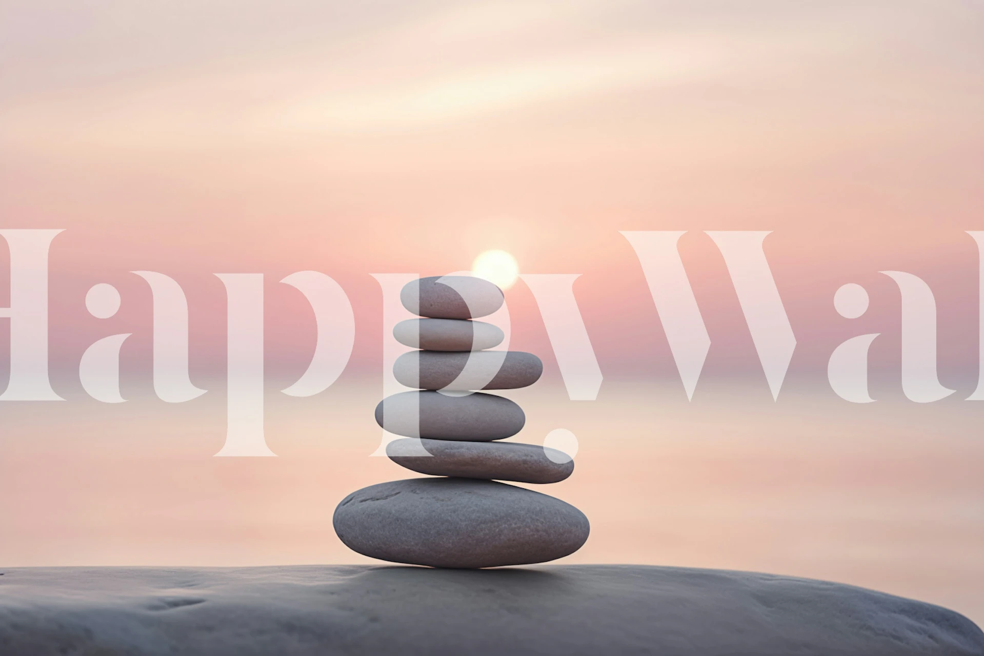 tapeta Zen Sunset s vyváženou kamennou pyramídou