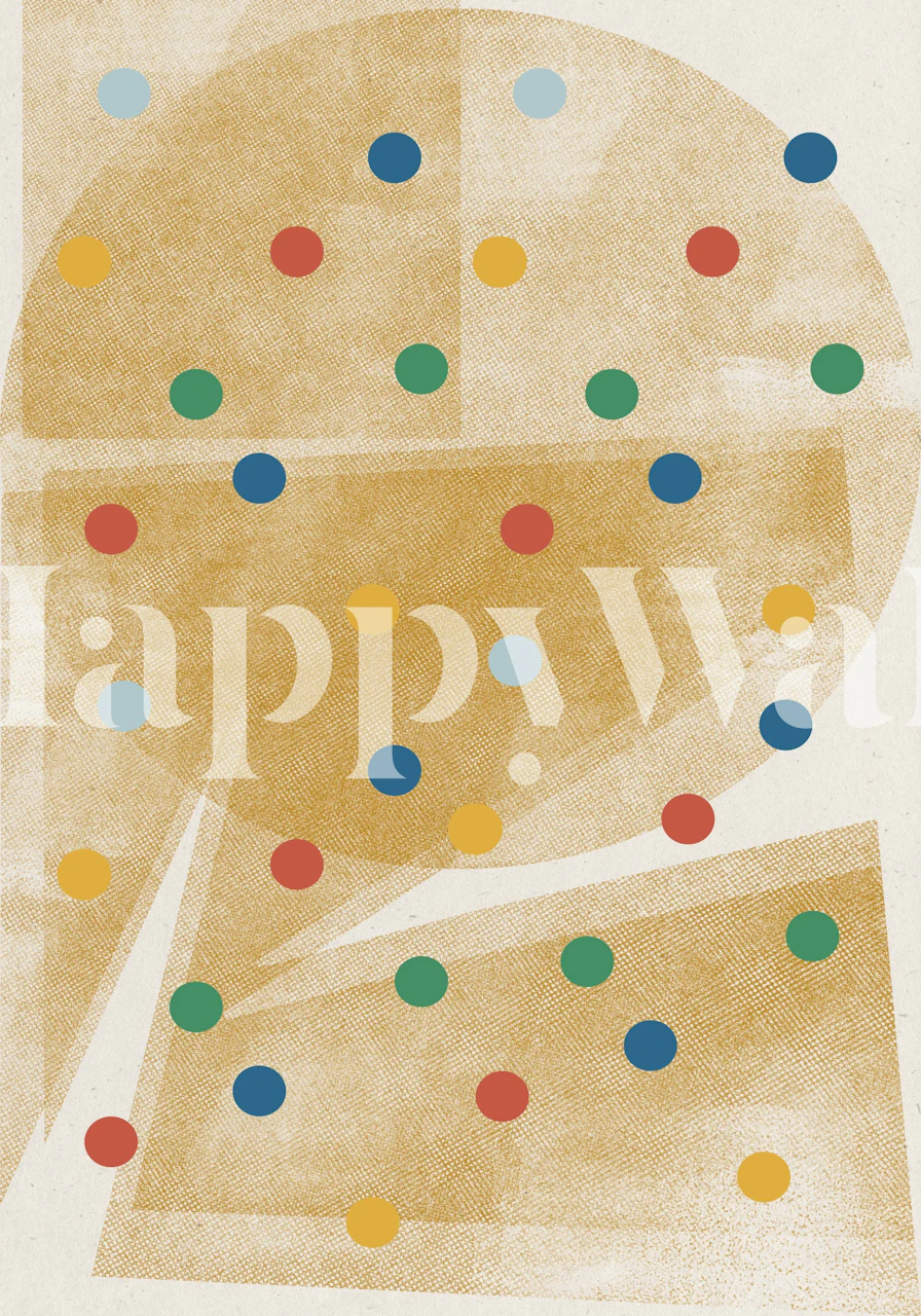 Une fresque murale avec un fond beige rétro et un motif à pois colorés rappelant le design vintage.