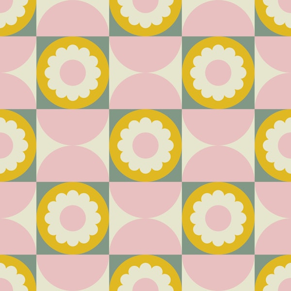Flower Checkerboard in Pink and Yellow