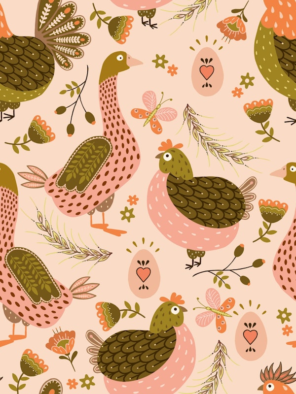 Chicken farm green blush pink