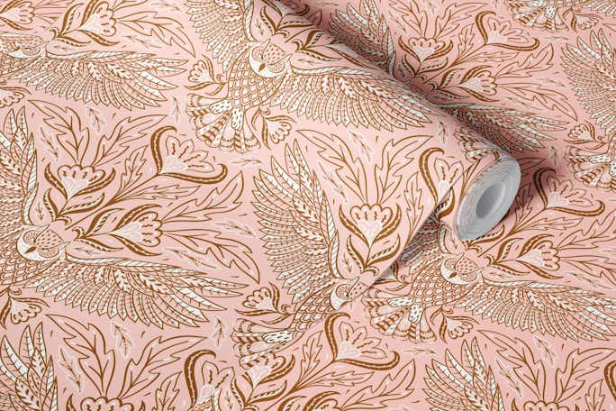 owl rosé bronze - bright academia damaskwallpaper roll