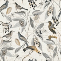 Vintage Magnolia Floral Birds Grey Beige wallpaper