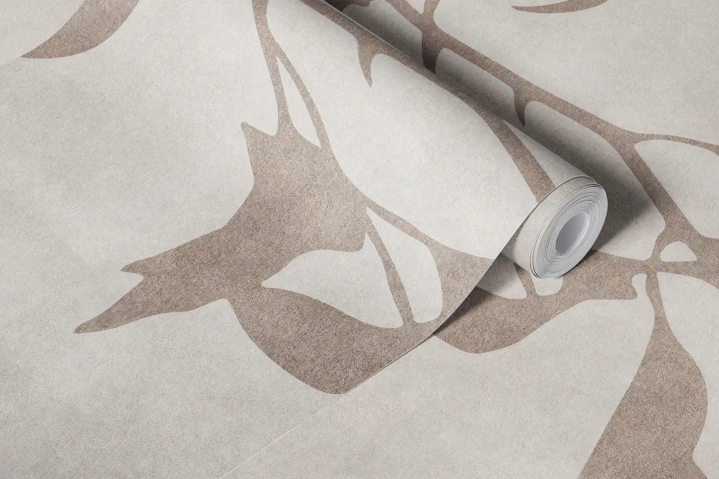 Minimalistic Leaf Silhouette Beige Brown wallpaper roll