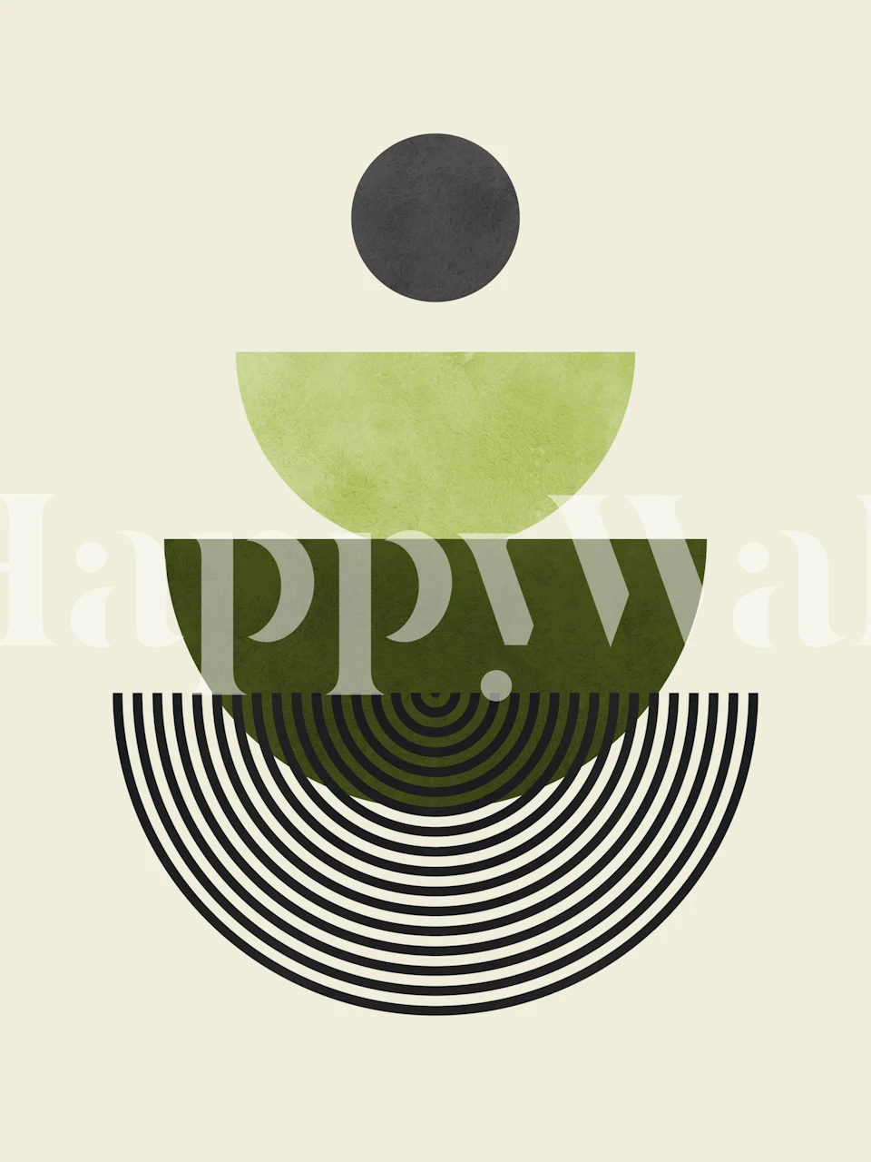 Abstract wall mural featuring lines and circles in a balanced composition