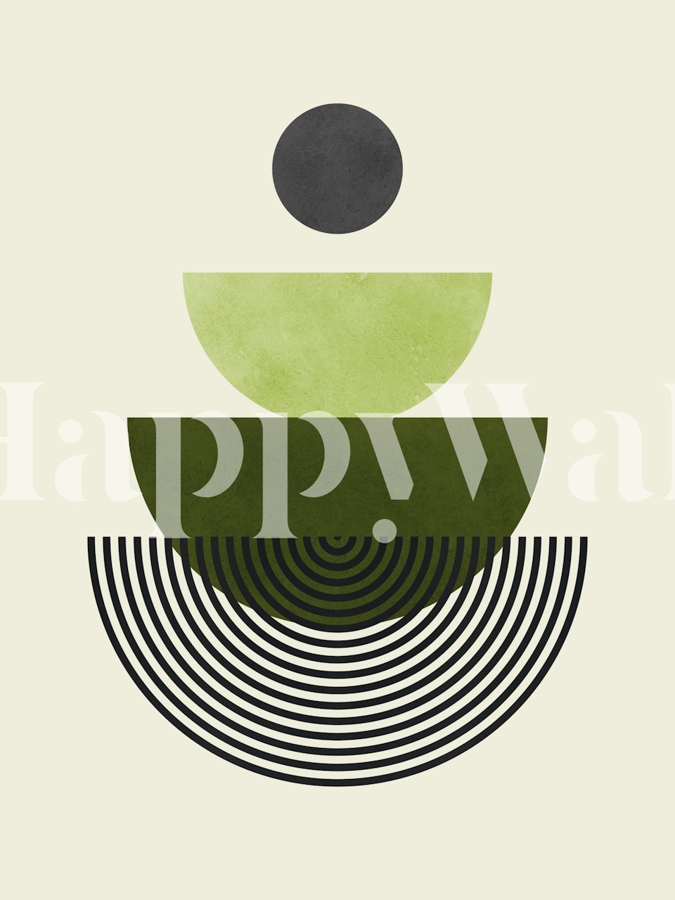 Abstract wall mural featuring lines and circles in a balanced composition